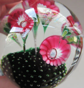 Vintage Murarno Fratelli Toso Paperweight with Print Flowers