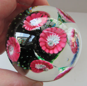 Vintage Murarno Fratelli Toso Paperweight with Print Flowers