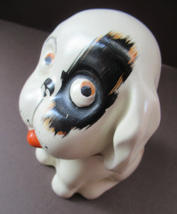 Cute Little Vintage CROWN DEVON Model of a Black and White Bonzo Puppy Sticking Out His Tongue