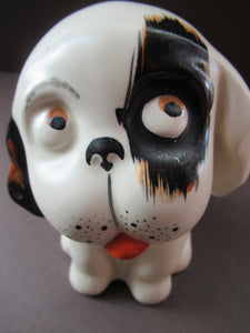 Cute Little Vintage CROWN DEVON Model of a Black and White Bonzo Puppy Sticking Out His Tongue