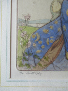 Robert Herdman Smitth Colour Etching The Butterfly Pencil Signed Original Frame
