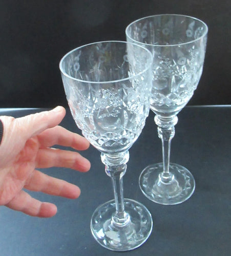 Large Pair of Rogaska Red Wine Queen Crystal Glasses