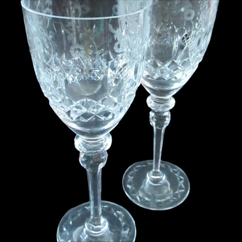 Large Pair of Rogaska Red Wine Queen Crystal Glasses