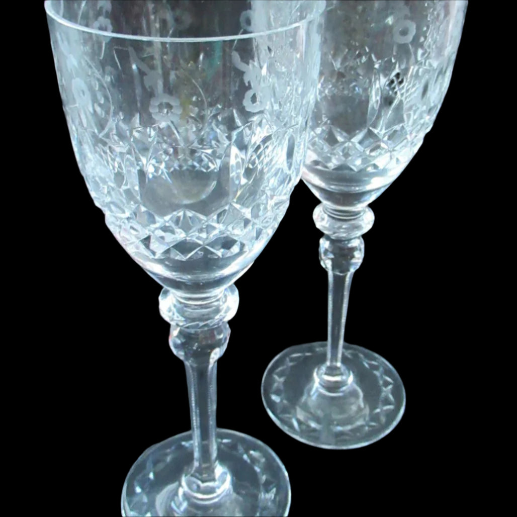 Large Pair of Rogaska Red Wine Queen Crystal Glasses