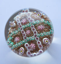 Load image into Gallery viewer, Vintage Murano Italian Glass Paperweight with Gold Aventurine and Millefiori

