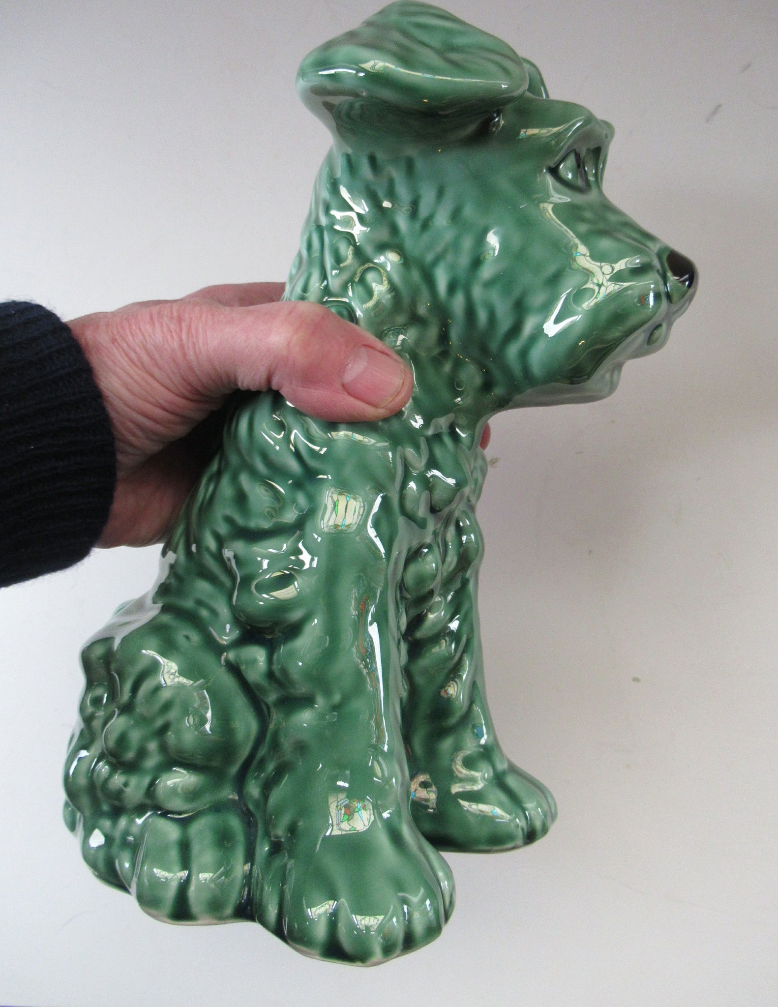 LARGE Vintage Sylvac Green Seated Terrier Dog 10 1 4 inches in