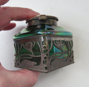 Antique 1900s Loetz Carl Stolzle Glass Inkwell Art Nouveau Waterlilies