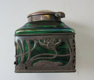 Antique 1900s Loetz Carl Stolzle Glass Inkwell Art Nouveau Waterlilies