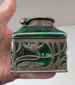 Antique 1900s Loetz Carl Stolzle Glass Inkwell Art Nouveau Waterlilies