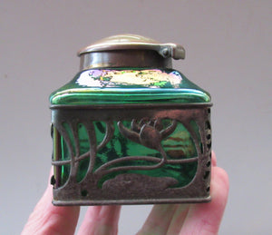 Antique 1900s Loetz Carl Stolzle Glass Inkwell Art Nouveau Waterlilies