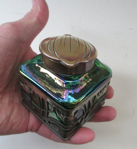 Antique 1900s Loetz Carl Stolzle Glass Inkwell Art Nouveau Waterlilies