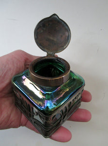 Antique 1900s Loetz Carl Stolzle Glass Inkwell Art Nouveau Waterlilies