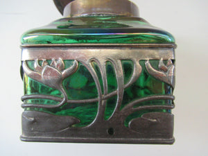 Antique 1900s Loetz Carl Stolzle Glass Inkwell Art Nouveau Waterlilies