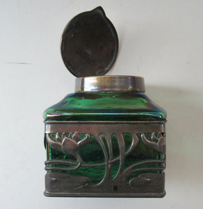 Antique 1900s Loetz Carl Stolzle Glass Inkwell Art Nouveau Waterlilies