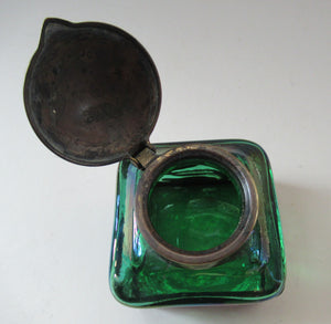 Antique 1900s Loetz Carl Stolzle Glass Inkwell Art Nouveau Waterlilies