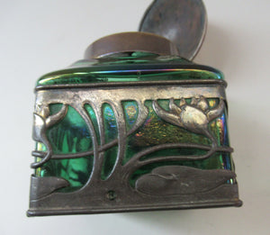 Antique 1900s Loetz Carl Stolzle Glass Inkwell Art Nouveau Waterlilies