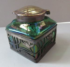 Antique 1900s Loetz Carl Stolzle Glass Inkwell Art Nouveau Waterlilies