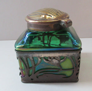 Antique 1900s Loetz Carl Stolzle Glass Inkwell Art Nouveau Waterlilies