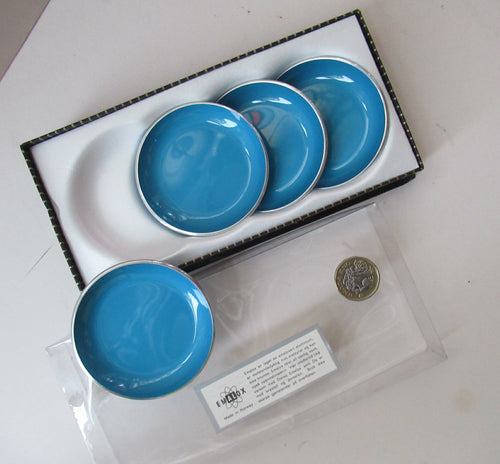 1950s Norwegian Blue Emalox Enamel Coasters Miniature Plates