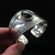 Load image into Gallery viewer, Vintage 925 Silver Cuff Bracelet with Onyx Cabochon Mexican
