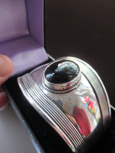 Vintage 925 Silver Cuff Bracelet with Onyx Cabochon Mexican
