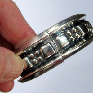 Vintage Mexican Silver Hinged Bracelet Brutalist Design
