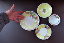 Load image into Gallery viewer, SCOTTISH POTTERY.  Vintage 1920s Hand Painted MAK MERRY Pottery Trio. Cup, Saucer and Side Plate and Another Larger Plate
