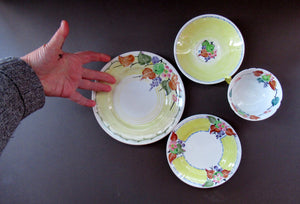 SCOTTISH POTTERY.  Vintage 1920s Hand Painted MAK MERRY Pottery Trio. Cup, Saucer and Side Plate and Another Larger Plate