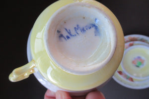 SCOTTISH POTTERY.  Vintage 1920s Hand Painted MAK MERRY Pottery Trio. Cup, Saucer and Side Plate and Another Larger Plate