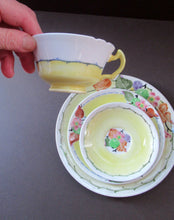 Load image into Gallery viewer, SCOTTISH POTTERY.  Vintage 1920s Hand Painted MAK MERRY Pottery Trio. Cup, Saucer and Side Plate and Another Larger Plate
