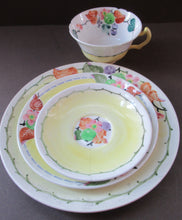 Load image into Gallery viewer, SCOTTISH POTTERY.  Vintage 1920s Hand Painted MAK MERRY Pottery Trio. Cup, Saucer and Side Plate and Another Larger Plate
