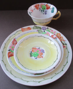 SCOTTISH POTTERY.  Vintage 1920s Hand Painted MAK MERRY Pottery Trio. Cup, Saucer and Side Plate and Another Larger Plate