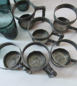1970s Willy Johansson  Q.Ruud Pewter Shot Glasses Hadeland Glass