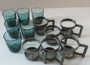 1970s Willy Johansson  Q.Ruud Pewter Shot Glasses Hadeland Glass