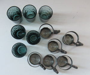 1970s Willy Johansson  Q.Ruud Pewter Shot Glasses Hadeland Glass