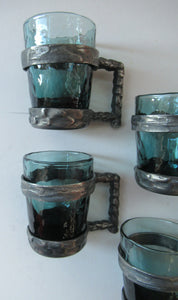 1970s Willy Johansson  Q.Ruud Pewter Shot Glasses Hadeland Glass