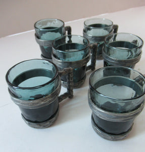 1970s Willy Johansson  Q.Ruud Pewter Shot Glasses Hadeland Glass