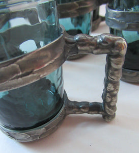 1970s Willy Johansson  Q.Ruud Pewter Shot Glasses Hadeland Glass
