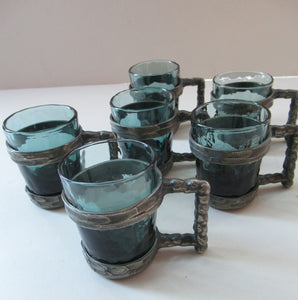 1970s Willy Johansson  Q.Ruud Pewter Shot Glasses Hadeland Glass