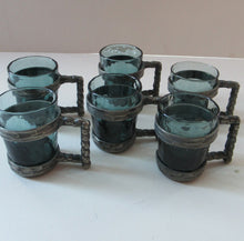 Load image into Gallery viewer, 1970s Willy Johansson  Q.Ruud Pewter Shot Glasses Hadeland Glass
