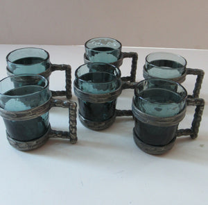 1970s Willy Johansson  Q.Ruud Pewter Shot Glasses Hadeland Glass