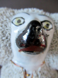 MEDIUM SIZE: Antique Staffordshire Poodle with Shredded Clay Decoration; Separate Front Legs c 1880