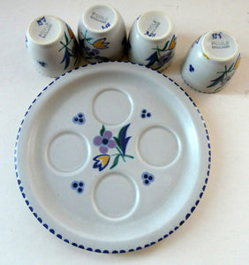 Vintage 1950s Floral POOLE POTTERY Set of Four Egg Cups & Matching Stand