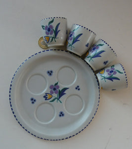 Vintage 1950s Floral POOLE POTTERY Set of Four Egg Cups & Matching Stand