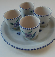 Load image into Gallery viewer, Vintage 1950s Floral POOLE POTTERY Set of Four Egg Cups &amp; Matching Stand
