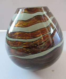 1970s Vintage Mdina Glass Vase Earthtone with Stripes