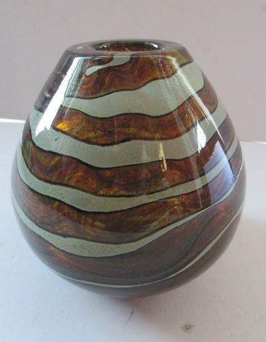 1970s Vintage Mdina Glass Vase Earthtone with Stripes