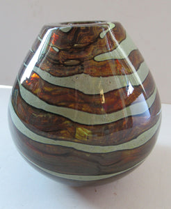 1970s Vintage Mdina Glass Vase Earthtone with Stripes