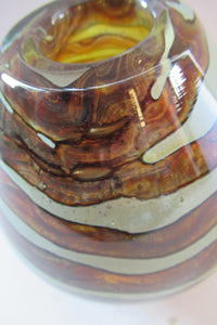 1970s Vintage Mdina Glass Vase Earthtone with Stripes