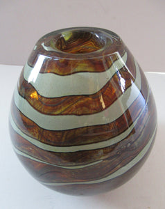 1970s Vintage Mdina Glass Vase Earthtone with Stripes